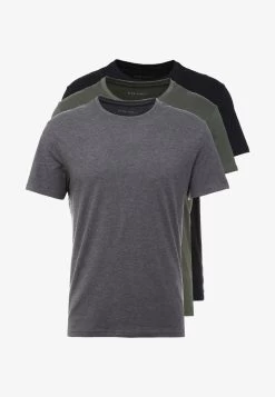 Pier One 3 PACK - T-Shirt Basic - Black/grey/green -Pier One df840033a7f04afda15f16c48ba7762b